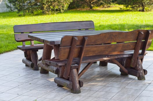 sturdy wooden bench in the park