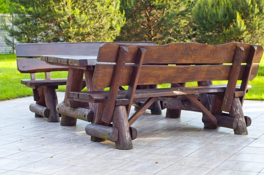 sturdy wooden bench in the park