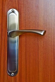 silver handle on wood door