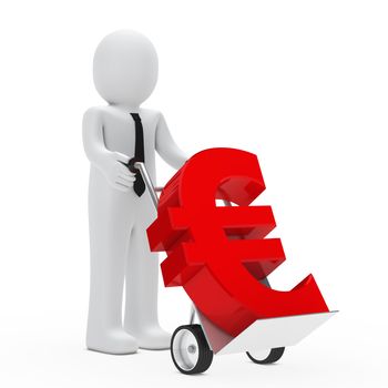 businessman hold hand truck with red euro