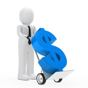 businessman hold hand truck with blue dollar