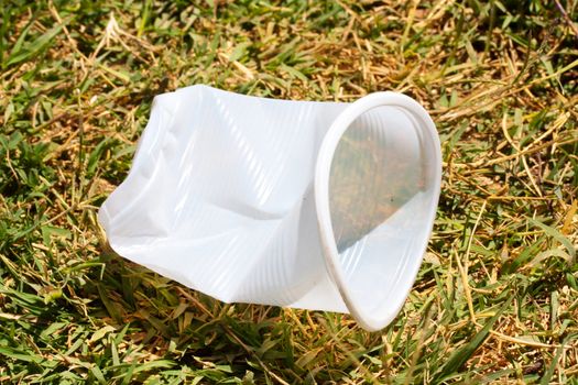 plastic cup on the nature of how the garbage