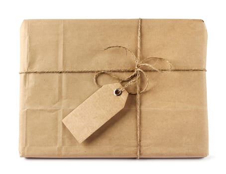 Brown mail package parcel wrap delivery with tag