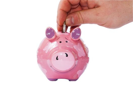 man hand on piggy bank