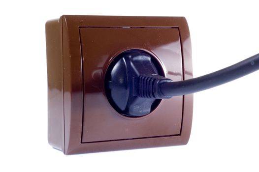 Electric socket and plug on white background
