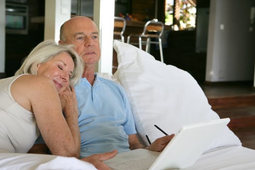 Senior couple relaxing with computer