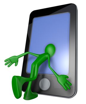 green guy with head inside a smartphone - 3d illustration