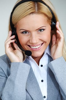 woman call with headset close portrait