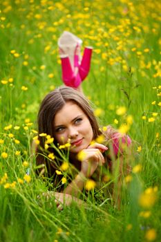 summer woman blow on dandelion 