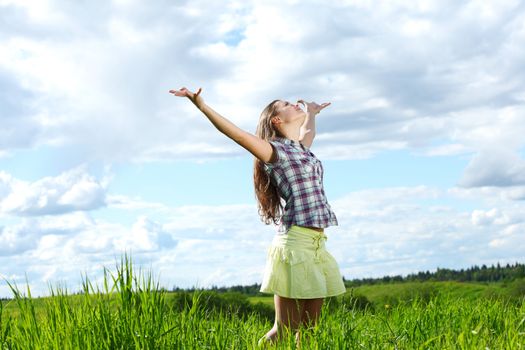 summer woman fly in blue sky