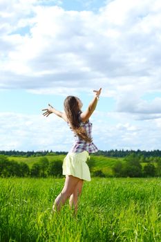 summer woman fly in blue sky