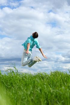 man jump in the blue sky