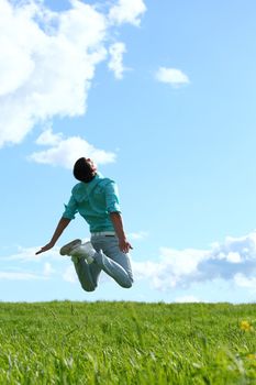 man jump in the blue sky