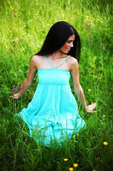 beautiful woman on flower field