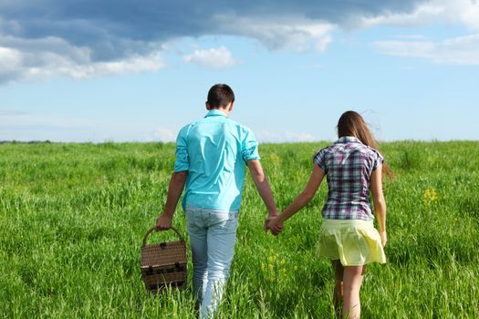 lovers hug on picnic close up portrait