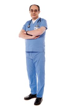 Portrait of a smiling senior specialist doctor isolated over white background