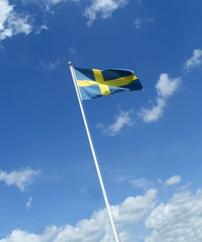 Swedish flag towards blue sky