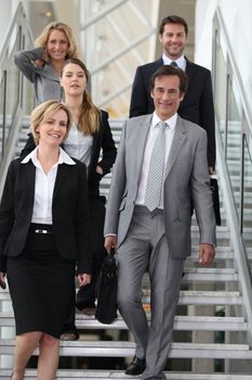 portrait of a business team in stairs