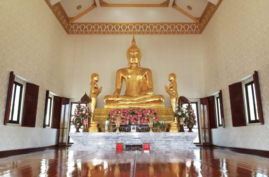 Buddha statue at Wat Sman Rattanaram in Chachoengsao province at thailand.