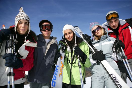 Group of teenagers on a ski trip