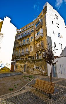 old houses in the narrow streets of Lisbon