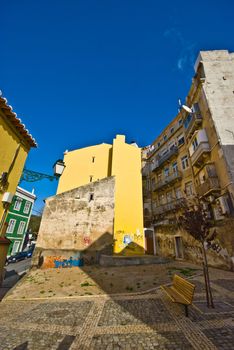 old houses in the narrow streets of Lisbon