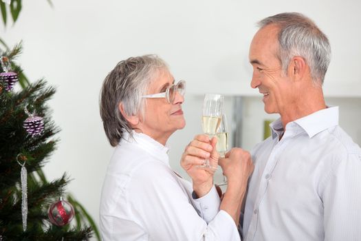 Old couple celebrating Christmas