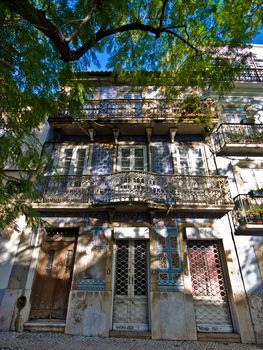 old houses in the narrow streets of Lisbon