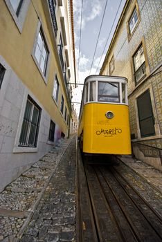 one of the old trams in the streets of Lisbon