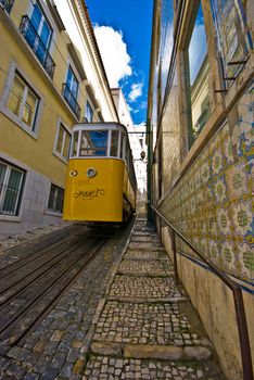 one of the old trams in the streets of Lisbon