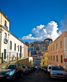 old houses in the narrow streets of Lisbon