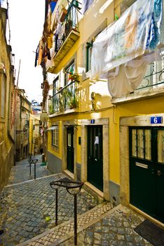 old houses in the narrow streets of Lisbon