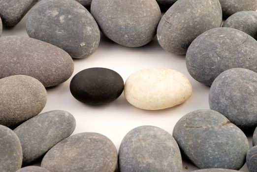 Closup of black and white stone surrounded by grey stones