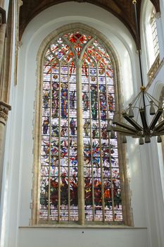 Stained glass in the church. Netherlands, Delft