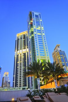 view from Dubai towers by night, modern buildings