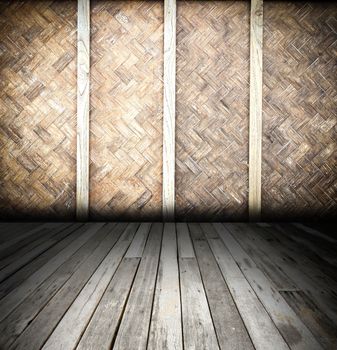 bamboo wall with wooden floor in dark room style