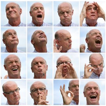 Collage of a man making faces