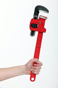 close-up of female hand holding adjustable spanner