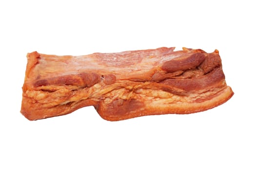 Smoked bacon chunk isolated over white background. 