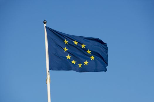 EU Flag towards blue sky