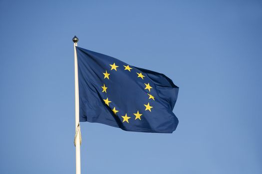 EU Flag towards blue sky