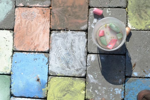 Close-up of some painted streets wiht chalk