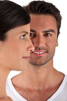 Couple facing different directions