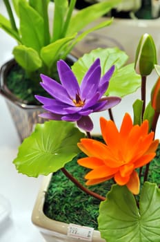 Beautiful bouquet of artificial lotus flowers