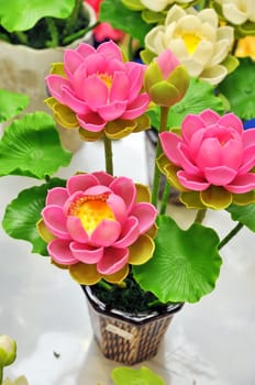 Beautiful bouquet of artificial lotus flowers