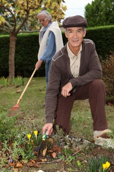 Grandparents gardening