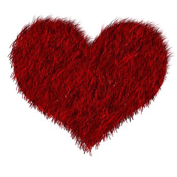 Red furred heart on white