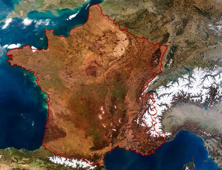 3D Relief Map of France. Data source: NASA