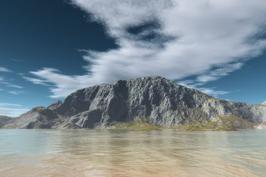 An image of a mountain and a lake