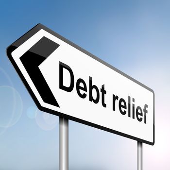 illustration depicting a sign post with directional arrow containing a debt relief concept. Blurred background.